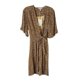 NEW Garnet Hill cream tan animal print crinkle true wrap boho dress 2